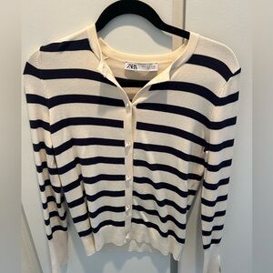 Zara cream/navy pearl-like button cardigan, size small